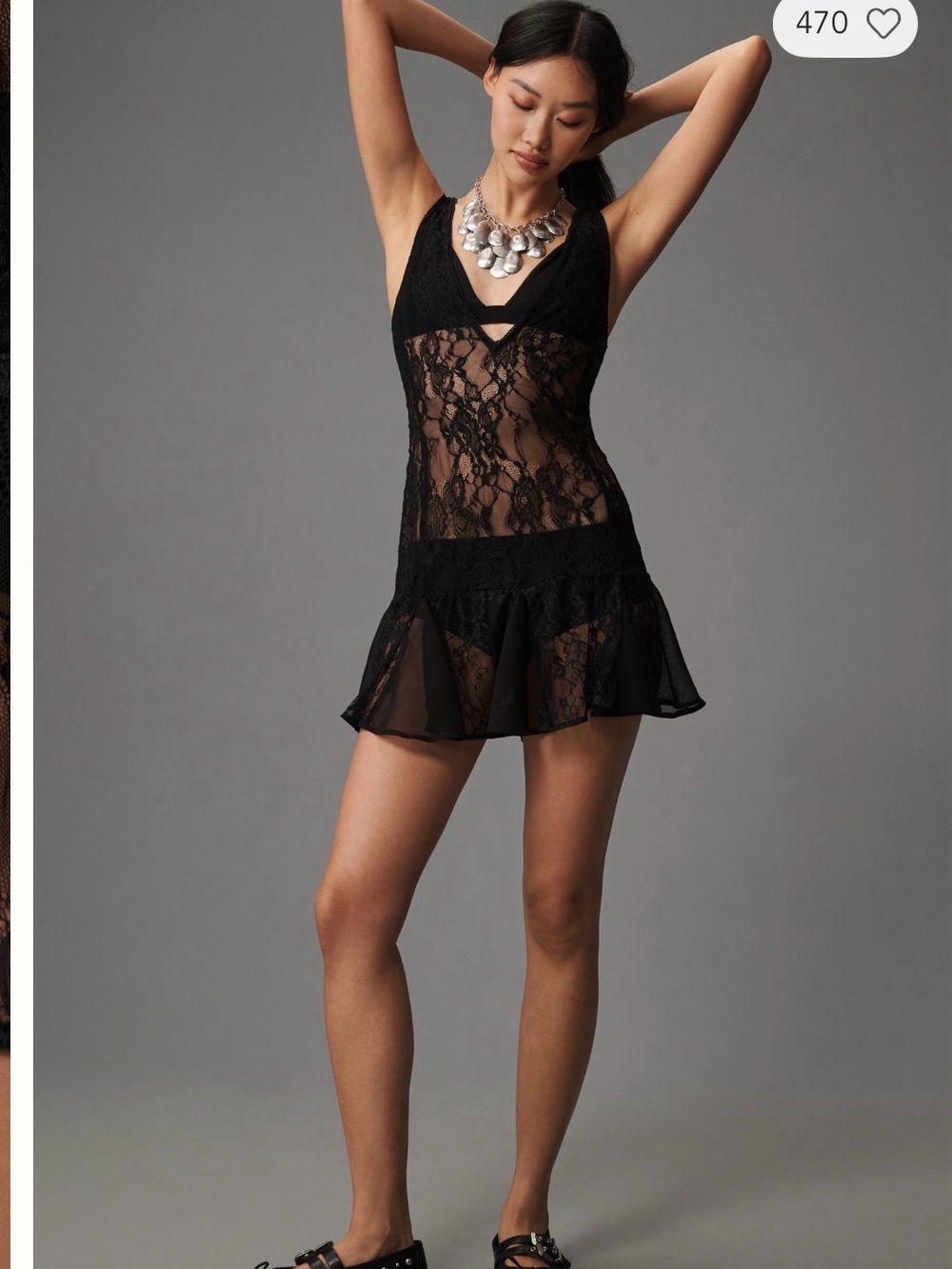 Anthropologie Black Sheer Lace Halter Mini Dress